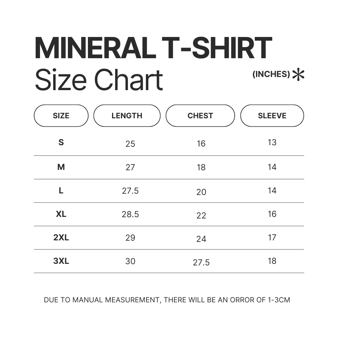 Mineral Wash T shirt Size Chart - Link Click Store