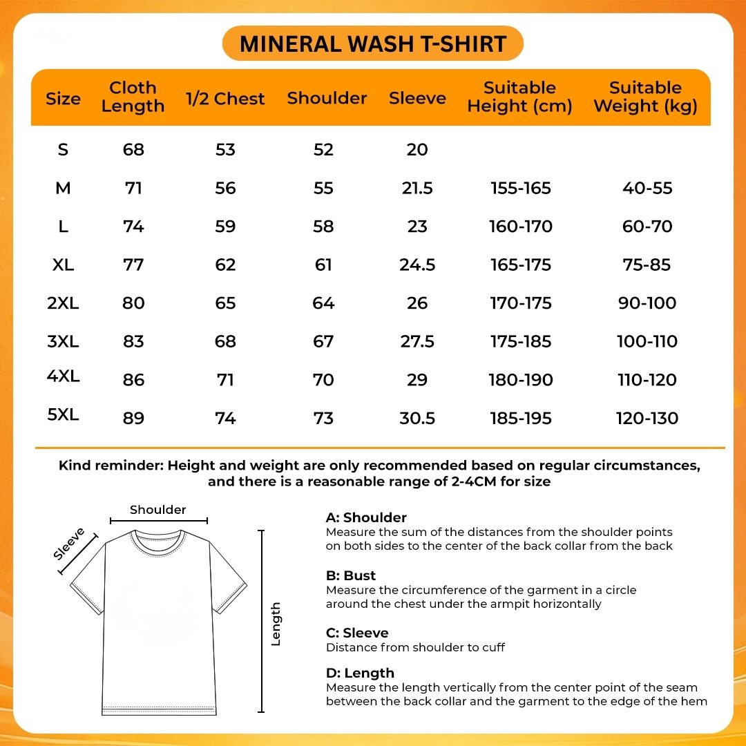 Mineral Wash T Shirt Size Chart - Link Click Store